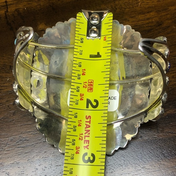 NAVAJO Handmade Native American Sterling Silver Multi Gemstone Petit Point Cuff - Picture 9 of 17